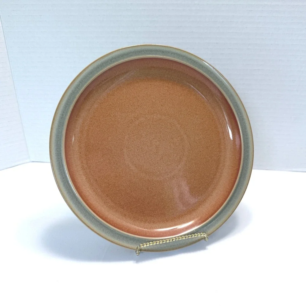 2 X Denby DUETS Stoneware Salad Dessert Plate Sage and Paprika 8.75 Inch
